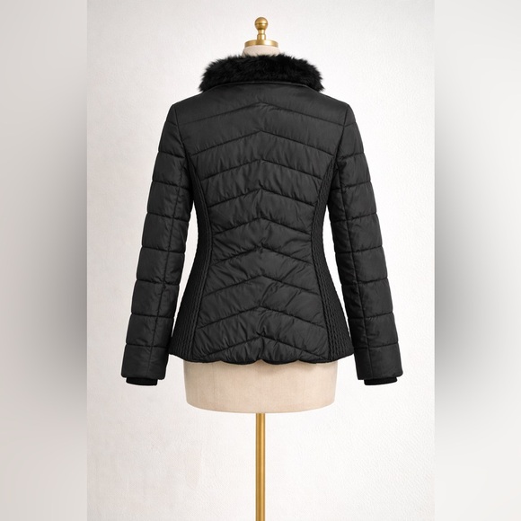 Orsay Originals Black Quilted Puffer Jacket Faux Fur Lined - Picture 2 of 5